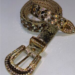 Women’s Gold and Brown Shiny Beaded and Embellished Belt
